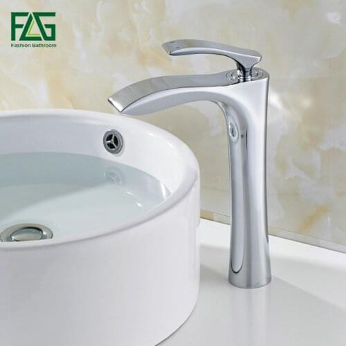 FLG Basin Faucets Cold and Hot Water Bathroom Waterfall Faucet Single Handle Single Hole Mixer Faucets Chrome Brass Tap 661-22C