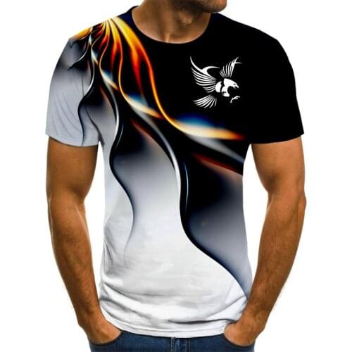 Summer Hot Sale 3D Flame Eagle Pattern Mens T-shirt Casual Breathable Round Neck Short Sleeve Street Style Printing Fashion Top