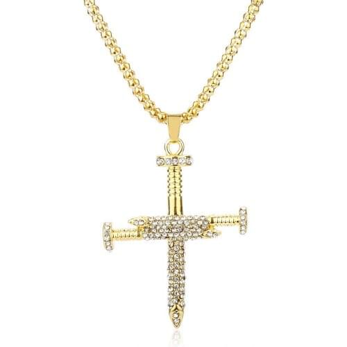 Hip Hop Nail Cross With Rhinestone for Women Men Pendant Choker Jewellery Necklaces for Teen Girls
