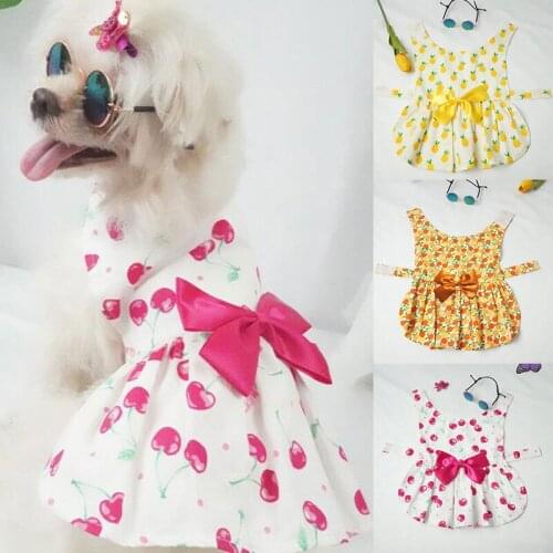 Pet Floral Skirt Cotton Pet Supplies Floral Bow Sleeveless Skirts Universal Skirt Dog Cats Dress Comfortable Puppy Dress Clothes