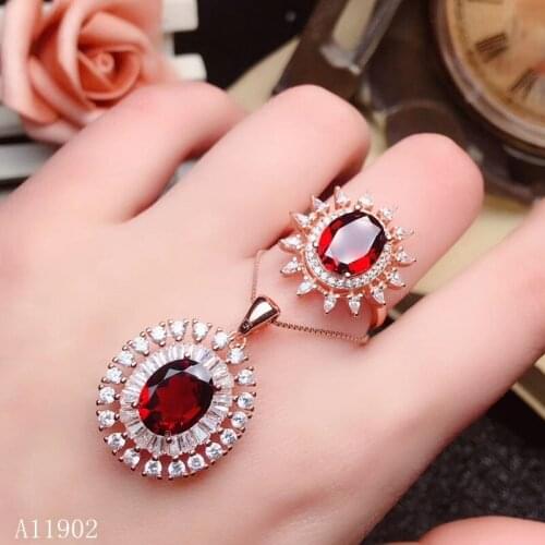 KJJEAXCMY boutique jewels 925 sterling silver inlaid natural gem garnet lady pendant necklace ring set support detection