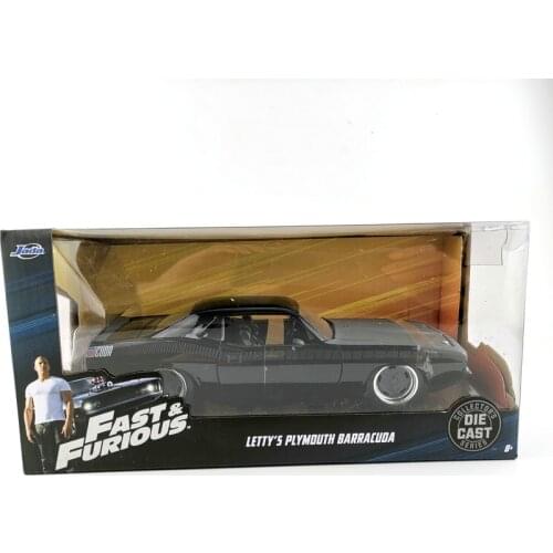 JADA 1/24 Fast and Furious Cars Lettys PLYMOUTH BARRACUDA Simulation Metal Diecast Model Cars Toys
