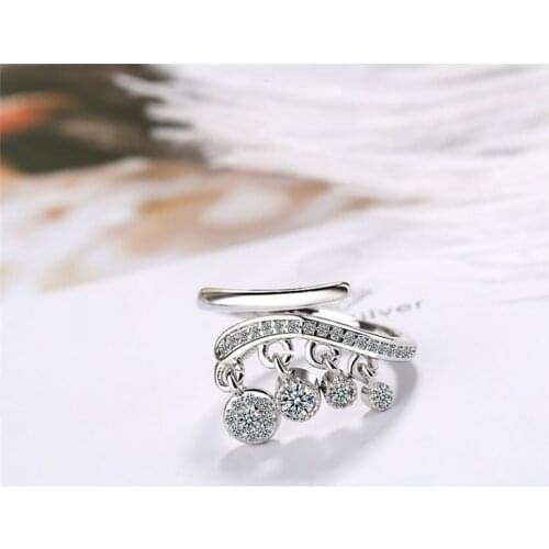 Sole Memory Personality Fashion Zircon Tassel Cool 925 Sterling Silver Female Resizable Opening Rings SRI393