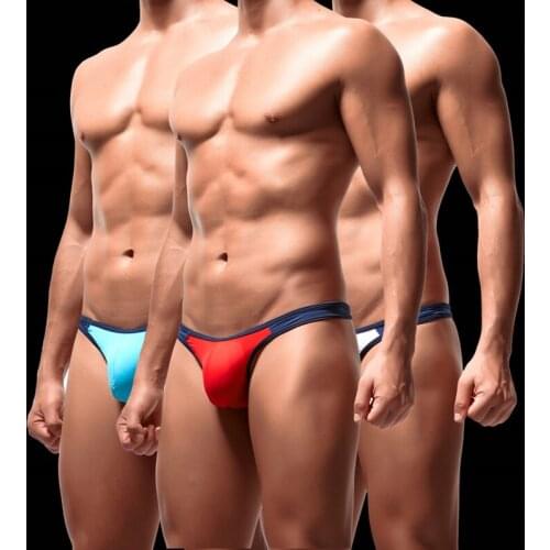 Mens Underwear U Convex Thin Ice Silk Low Waist Contrast Color Men Thongs and G Strings Gay Underwear
