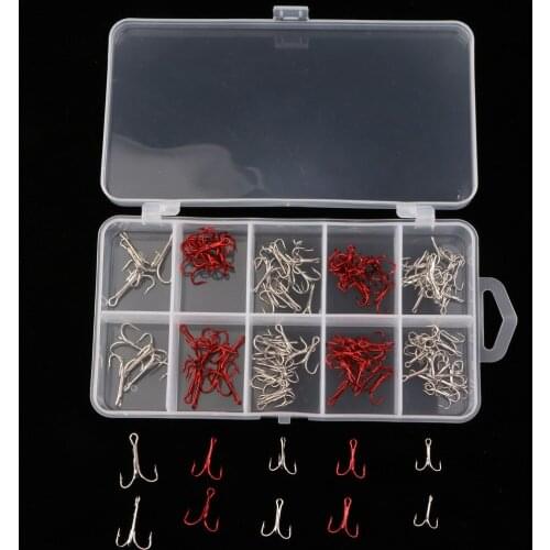 130 Pieces Carbon Steel Barbed Fishing Hooks Set Triple Barbed Fish Hooks for Fishing Lures Baits
