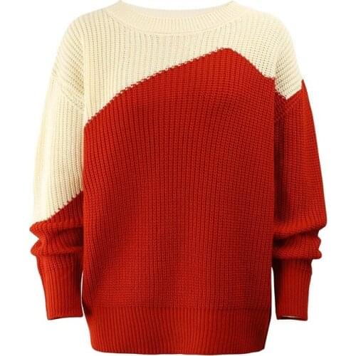 New Arrival 2021 Autumn Winter Pullover Womens Color Patchwork Sweater Female Long Sleeve Knitted Top Casual Y2K Clothes