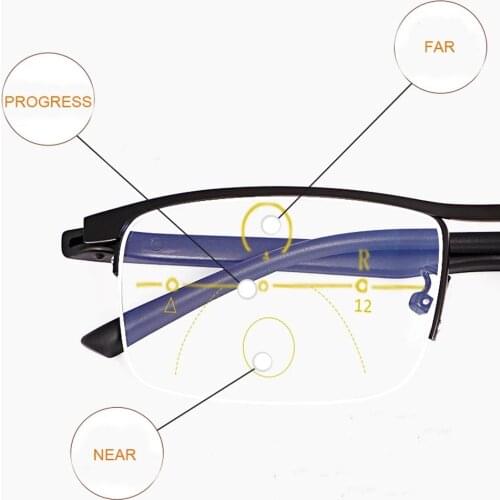 NONOR Half Frame Metal Multifocal Reading Glasses Men Women Progressive Bifocal Presbyopic Glasses Titanium Glasses for Reading