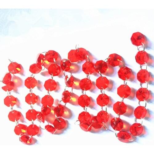 Wholesale 100m/lot Red K9 Crystal Octagon Chandelier Beads Diy Garland Strands for Chandelier Parts/ Wedding Party Decoration