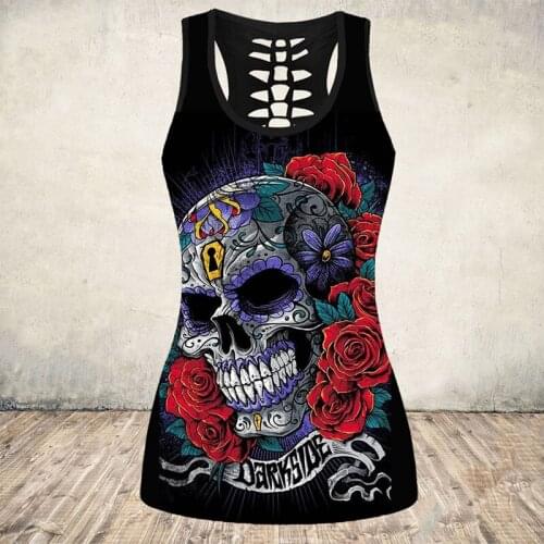 Plus Size Summer Skull Print Women Grunge Vest Horror Fashion Sleeveless Tank Tops Stretch Blouse Punk Rock Halloween Clothing