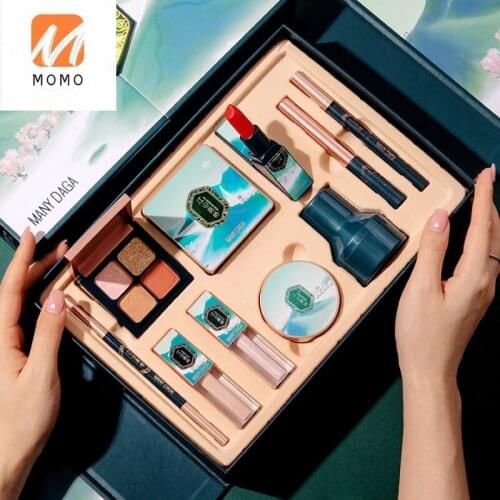 Valentines Day Gift for Girlfriend Genuine Makeup Set Cosmetics Lipstick Finishing Powder Air Cushion Gift Box for Beginners