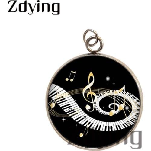 Zdying Stainless Steel Piano Key Notes Pendants Glass Cabochon Musical Note Photo Dome Charms Necklace Jewelry Accessories PI013