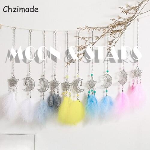 Chzimade 1Pcs Star Moon Pendant Suncatcher Feather Parts Hanging Pendant Wind Chimes Diy Home Decoration
