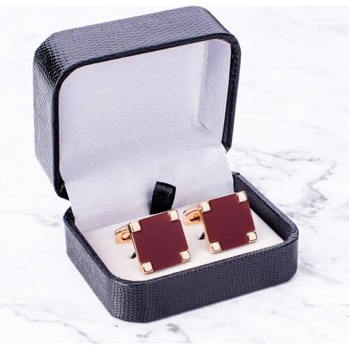 Luxury Maroon Opal Cufflinks Brown Red Square Cuff Button Gold Color Jewelry For Mens Shirt Business Wedding Christmas Gift