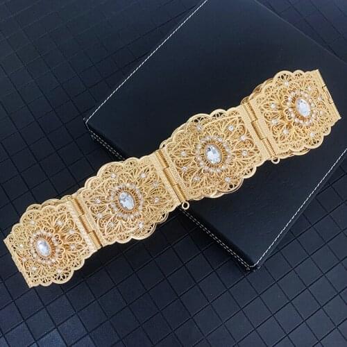 Hollow Out Flower Wedding Dress Belts Luxury Waist Beads for Abaya Moroccan Chic Kaftan Belts Ethnic Costume Jewelry Belt