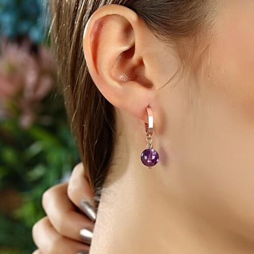 Pure Jewelry 925 Sterling Silver Water Drop Earrings For Women Rose Gold Plated With Amethyst Drop Earrings