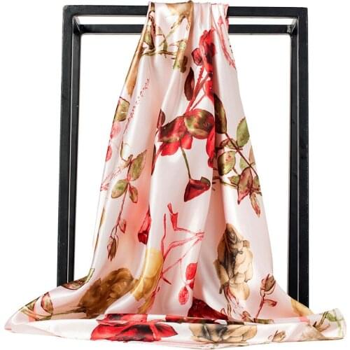 Silk Scarf Female 90cm Square Headscarf soft Shawl Muslim women scarves office ladies muffler foulard beach bandanna hijab FJ170