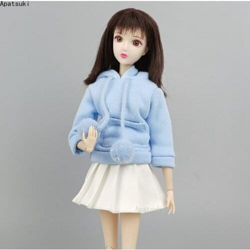 Blue Doll Outfits for Barbie Clothes Set Sweatshirt Hoodie White Pleated Skirt for 1/6 BJD Dolls Accessories Toys For Children