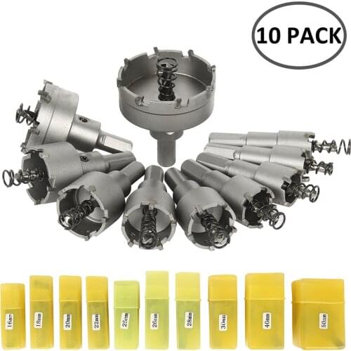 10pcs 16-50mm HSS Hole Saw Drills Bit Cutter for Stainless Steel Plate Iron Drilling Alloy Metal Cutting Tungsten Steel Hole Saw