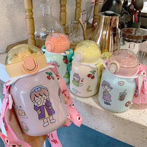 DIY stickers Kids Cartoon Drinking Bottles Stainless Steel Water Thermos Children Insulated Cups Portable Home School