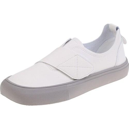 White ladies casual sports shoes summer new retro style square toe breathable soft sole comfortable velcro single shoes fashion