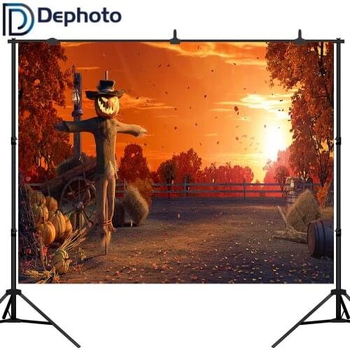 Dephoto Halloween Vinyl Photography Backdrop Pumpkin Scarecrow Autumn leaves Photo Background Studio Prop Customized