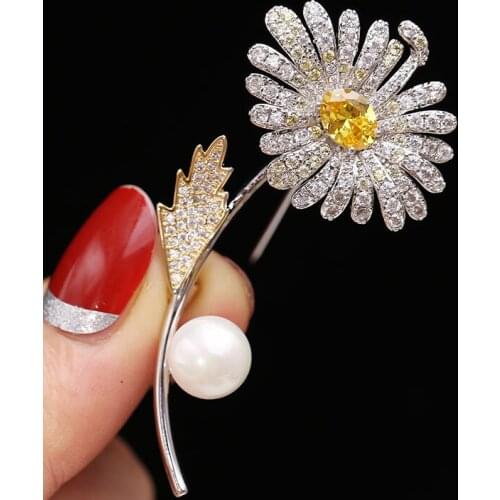 Fashion Elegant Flower Brooch For Womens Clothing High Quality Cubic Zirconia Brooche Jewelry Wholesale / Dropshipping