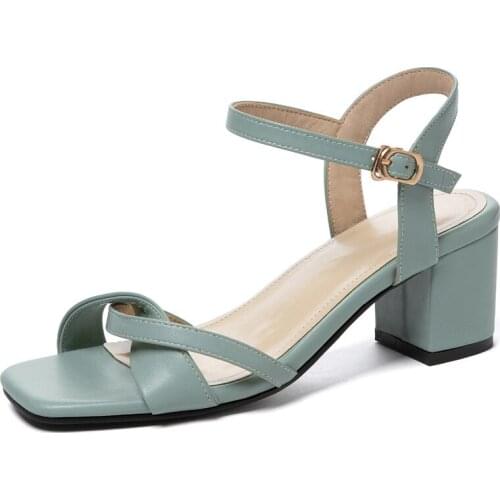 Elegant Women Sandals Shoes Block Heels Summer Shoes For Women Fashion Straps Party Wedding Shoes Ladies New 2021 Green Beige