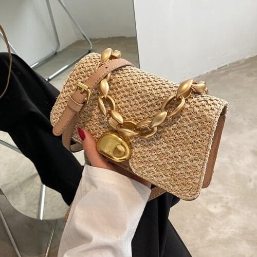 Women Designer Messenger Crossbody Bags Girls Beach Purse Shoulder Handbag Vintage Rattan Woven Straw Bag Summer