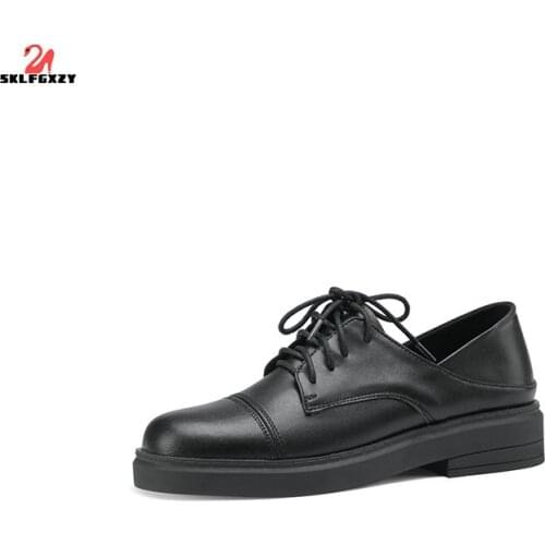 SKLFGXZY European American Style Ms. Lace Up Casual Shoes Women Genuine Leather Cowhide Women Shoes Wedding Party Shoes