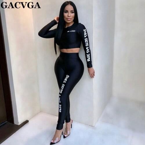 GACVGA 2020 New 2 Piece Set Long Sleeve Casual Women Crop Top And Long Pants Set Bodcon Two Piece Outfits Matching Sets