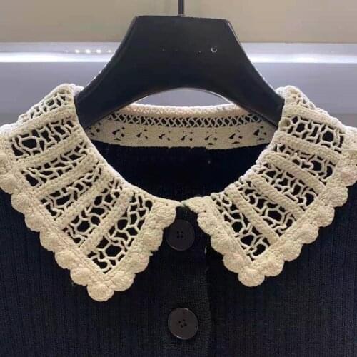 Autumn Winter Women Single-Breasted Knit Cardigan Crochet Peter Pan Collar Long Sleeve Slim 2021 New Ladies Black Sweater