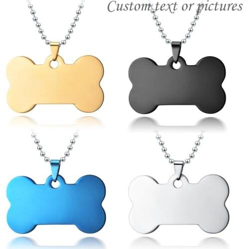 Titanium Steel Dog Tag Lettering Brand Pendant Necklace dog ID tag Free engraving dog Collar pet Charm Bone Puppy cat accessory