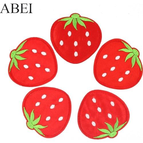 10pcs/lot Embroidered Strawberry Stickers for Little Girls Clothes Bags Iron On Cartoon Cute Fruits Appliques Sewing Jeans Patch