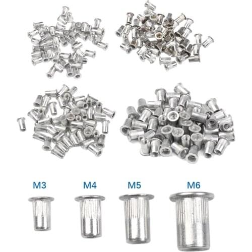200PCS/set Aluminum Alloy Rivet Nuts M3 M4 M5 M6 Flat Head Rivet Nuts Set Nuts Insert Riveting