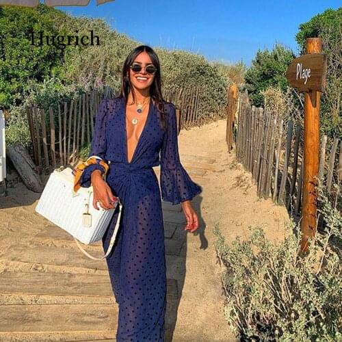 2021 Summer Dot print White Beach Cover up dress Tunic Long Pareos Bikinis Cover ups Swim Cardigan Cover up Robe Plage Beachwear