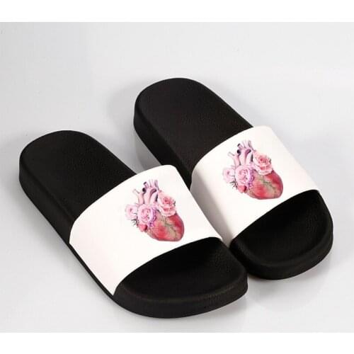 2021 Women Shoes Summer Thick sandals heart flower Print Indoor Bathroom Slippers Anti-slip Home Slides Fashion Shoes Ladies