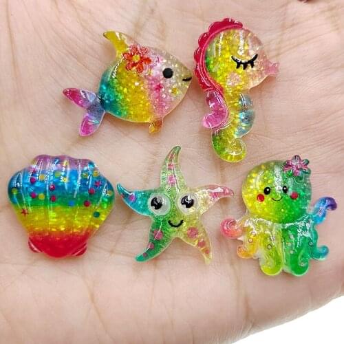 30pcs/lot DIY flat back resin cartoon shell fish ocean animals for kids hair clips bows accessories resin cabochons accessories