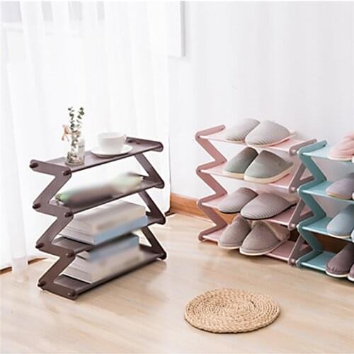 4Layers Stainless Steel Z-Shaped Shoes Rack Entrance Hall Bathroom Assembly Shoes Storage Holder Magazine Sundries Organizer