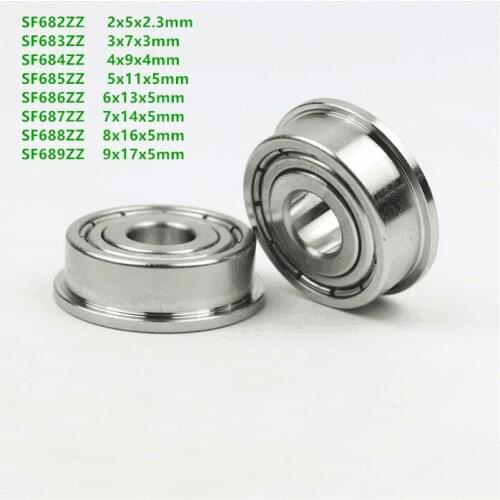 50pcs/lot ABEC-5 SF682ZZ SF683ZZ SF684ZZ SF685ZZ SF686ZZ SF687ZZ SF688ZZ SF689ZZ stainless steel flange ball bearing Miniature