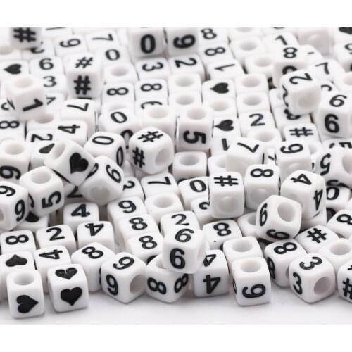 6x6mm White Mix Arabic Numerals Acrylic Beads Square Loose Spacer Beads For Jewelry Making diy Necklace Bracelet Accessories