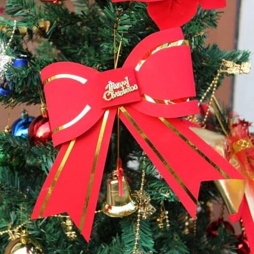 ANGRLY Merry Christmas Decoration Paper Material Bows With Bell Christmas Tree Decorations Dimensional Bow Tie Christmas