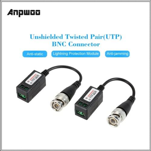 Anpwoo 202A 2Pcs Passive Transceiver Video Balun Connector UTP BNC Cat5 for CCTV camera For 2MP 3MP 4MP 5MP For HD IP Camera