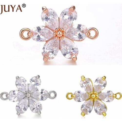 JUYA Shiny Zircon Crystal Flower Charm Pendants For Jewelry Making Accessories DIY Bracelets Earrings Necklaces Supplies