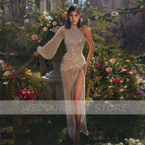 Sparkle Mermaid Evening Dresses Long Luxury 2021 Gorgeous Sequin One-Shoulder Women Formal Evening Gowns Custom robes de soirée