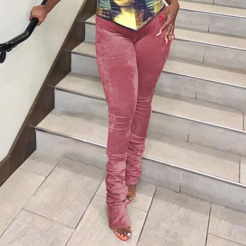 Pants Women Autumn Winter Fashion Korean-velvet Shirring Skinny Stacked Leggings Night Club Outfits Streetwear Y2k Wholesale