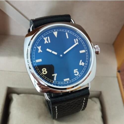 47mm no LOGO 316L stainless steel Mechanical Hand Wind mens Watch Black California dial Black hand ST3600-1 swan neck movement