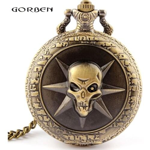 New Fashion Hero Games Skull Bronze Quartz Pocket Watch Necklace Chain Pendant Men Unisex Watches Gifts Reloj de bolsillo