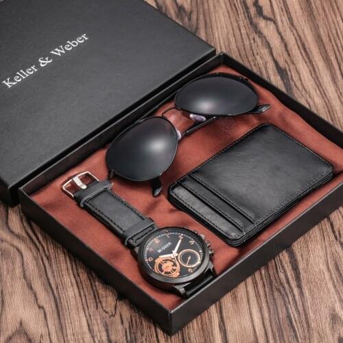 New Fashion Men Watch Sunglasses Wallet/Cigarette Case Gift Sets Male Clock Leather Quartz Watches Boyfriend Gifts Dropshipping