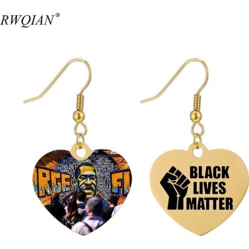 Black Lives Matter Earrings Heart-shape Drop Earrings Custom Photo Name Earring Afro Power Fist Pattern Women Customized Jewelry