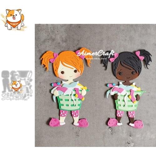 Girl holding laundry basket Metal Cutting Dies Scrapbooking Stencil DIY Embossing Craft Die Cuts Card Making New Dies For 2021